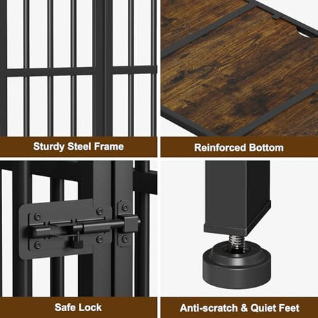 Easycom Dog Crate Furniture Foldable, No Assembly Decorative Dog Kennel Indoor, Dog Crates for Large Dogs(35-60 lb), Wooden Dog Cage with Adjustable Bowls and Name Tag, End Table, Rustic Brown EasyCom