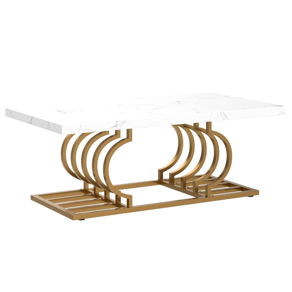 Tribesigns Modern Coffee Table, 47 Inch Faux Marble Cocktail Table with Geometric Frame, Rectangular Center Table Tea Table Accent Furniture for Living Room, Simple Assembly (White/Gold) Tribesigns
