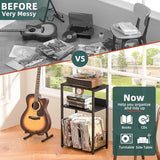 LELELINKY Record Player Stand, 3-Tier End Side Table with Vinyl Record Storage, Vinyl Record Holder Up to 120 Albums, Turntable Stand with Vinyls Storage for Music Living Room LELELINKY