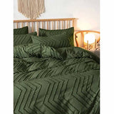 Nanko King Comforter Set Dark Green Tufted Jacquard Boho Soft Shabby Chic Reversible Down Alternative Microfiber Bedding - All Season Duvet Bohemia Bed Sets Women Men Size 104 x 90 3pc, Green Nanko