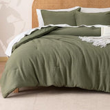 PHF Soft Waffle Comforter Set King Size- Comfy Breathable Waffle Weave Comforter with 2 Pillow Shams, 3 Pieces Less Snagging Lightweight Textured Bedding Set for All Season, Olive Green PHF