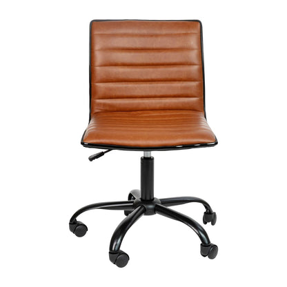 Flash Furniture Alan Low-Back Ribbed Upholstered Vinyl Swivel Desk Chair with Padded Seat, Modern Adjustable Height Padded Office Chair, Brown