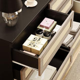 Luoxiao Modern Black Rattan 6 Drawer Dresser for Bedroom and Storage Luoxiao