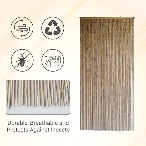 Vietbud Décor Natural Bamboo Beaded Curtains for Doorways, Decorative Room Divider, Natural Vietnamese Craft, Indoor Hanging Bamboo Blinds, Sturdy Hook, Easy to Clean, 35.43 x 78.74 Inches VIETBUD DECOR