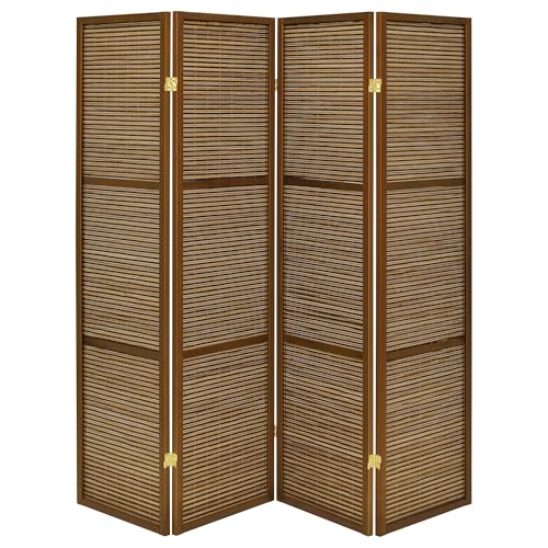 Coaster Home Furnishings - Browning - Wood - 70-Inch 4-Panel Room Divider Folding Screen with Bamboo Panels and Freestanding Structure - Living Room & Bedroom - Walnut - 961638 Coaster Fine Furniture