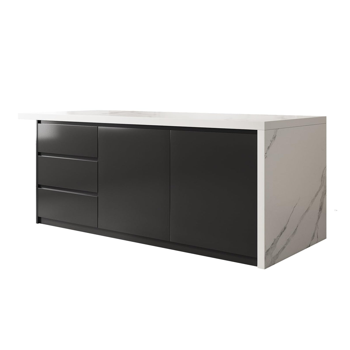 homary 72" Modern Kitchen Island with Storage & Seating White & Black Island Table for Kitchen with Drawers & Cabinet homary