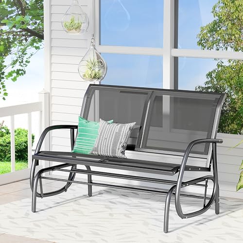 Outsunny 2-Person Outdoor Glider Bench, Patio Double Swing Rocking Chair Loveseat w/Powder Coated Steel Frame for Backyard Garden Porch, Black