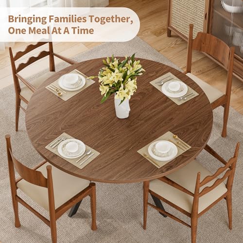 42" Round Dining Table for 4, Farmhouse Kitchen Table with Storage, Space Saving Circle Dinner Table, Rustic Wood Kitchen & Dining Room Tables with Metal Legs for Kitchen, Living Room, Dining Room MECHYIN