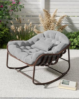 GarveeLife Outdoor Papasan Rocking Chair, Oversized Wicker Lounge Chair with Cushion and Metal Frame, Patio Rattan Egg Rocker for Balcony Backyard Porch Bedroom, Grey