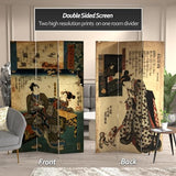 Red Lantern 6 ft. Tall Double Sided Dynasty-Inspired Canvas Room Divider, Japanese Figures Red Lantern