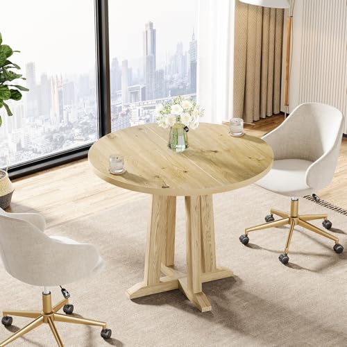 Tribesigns Small Conference Table for 2-4 People, 31.5" Round Office Meeting Table with Unique & Sturdy Pedestal, for Conference Room, Small Spaces, Natural Wood Color Tribesigns