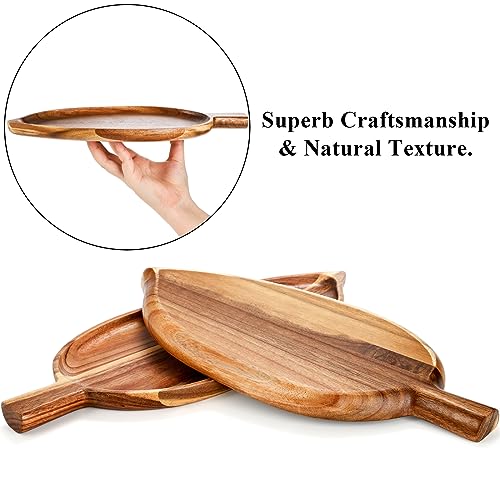 Youeon 2 Pcs Acacia Wood Serving Platters, 13" x 5.5" Leaf Shaped Food Serving Trays for Entertaining, Small Cheese Platter Board for Fruit, Charcuterie, Dessert, Appetizer - WoodArtSupply