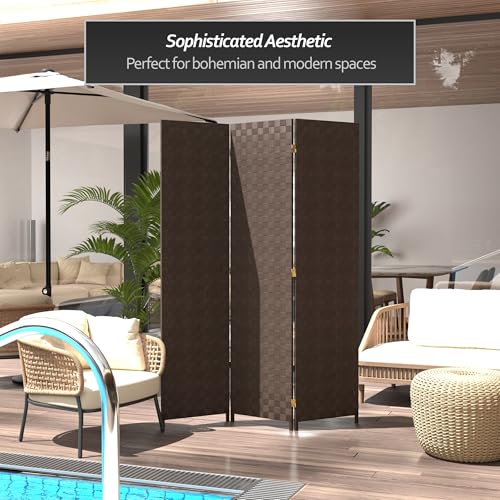 Red Lantern 6 ft. Tall Woven Fiber Outdoor All Weather Room Divider - 3 Panel - Dark Brown Red Lantern