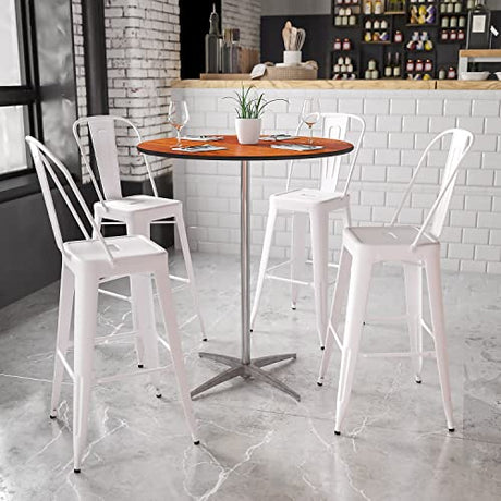 Adjustable 36'' Round Wood Cocktail Table with 30'' and 42'' Columns in Natural Finish Flash Furniture