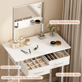 Jakyitvi Small Vanity Desk with Mirror and Drawers, White Makeup Vanity Table with Storage, Compact Vanity for Bedroom, Modern Makeup Desk for Girls, Space-Saving Vanity Table Jakyitvi