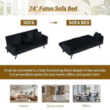 72" Modern Corduroy Sofa Bed Futon,Convertible Sleeper Couch Bed with Cup Holder,4 Reclining Positions,Folding Sofa Cloud Loveseat for Small Living Room Apartment Office (Black-New) Majnesvon