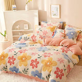 LMONMOO Pink Duvet Cover Queen Size, Fluffy Comforter Cover Set, Kawaii Bunny Bedding Sets for Girl Ultra Soft Cute Floral Bed Set for Kids (Flower, Queen) LMONMOO