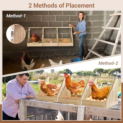 Chewoof 3 Pack Nesting Boxes for Chickens, Wood Chicken Coop Nesting Box, Duck Nesting Box Chicken Nesting Boxes for Laying Eggs, Chicken Box, Chicken Coop Accessories Nesting Box Chewoof