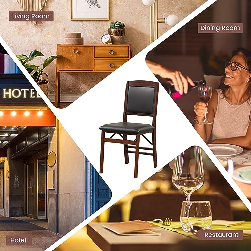 GOFLAME Folding Dining Chairs Set of 2, Foldable Chairs with PVC Padded Seat & High Backrest, Wooden Side Chairs, 2 Pack Dining Chairs for Living Room, Kitchen, Restaurant GOFLAME