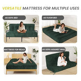 8 Inches Futon Mattress Queen Size, Futon Sofa Couch Bed with Straps, Thick Corded Fabric Floor Futon Mattress for Adults, Sleeping Mat Foldable Mattress for Camping, Green(Frame Not Included) Bliss Homey