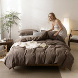 BDEAR Linen Feel Light Chocolate Brown Duvet Cover Queen Size 90'' L x 90'' W, Percale 100% Washed Cotton Duvet Cover with Zipper Closure Plus 2 Pillowcases, Oeko TEX Standard Certificated BDEAR