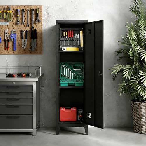 MIOCASA Metal Locker Storage Cabinet with 3 Shelves Industrial Lockable 1 Door File Cabinet for School, Home, Office, Garages MIOCASA