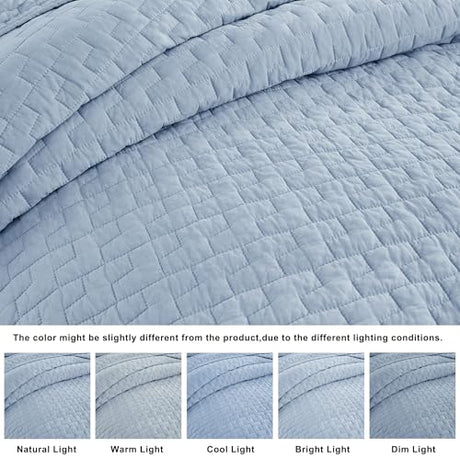 palassio Baby Blue 100% Cotton Quilt King Size Bedding Sets with 2 Pillow Shams, Textured Lightweight Soft Bedspread Shabby Chic Coverlet, Neutral Quilted Comforter Bed Cover for All Season, 3 Pieces palassio