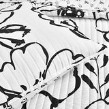 Lush Decor Scandinavian Floral Quilt Queen Size Reversible 3 Piece Set Full/Queen Black & White - Floral Bedding Set Queen Quilt - White Bedding Lush Decor