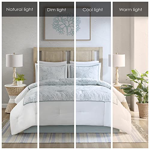 Harbor House Cotton Comforter Set - Coastal Oceanic Sealife Design, All Season Down Alternative Bedding with Matching Shams, Bedskirt, Maya Bay, Seafoam Blue King(108"x96") 4 Piece Harbor House