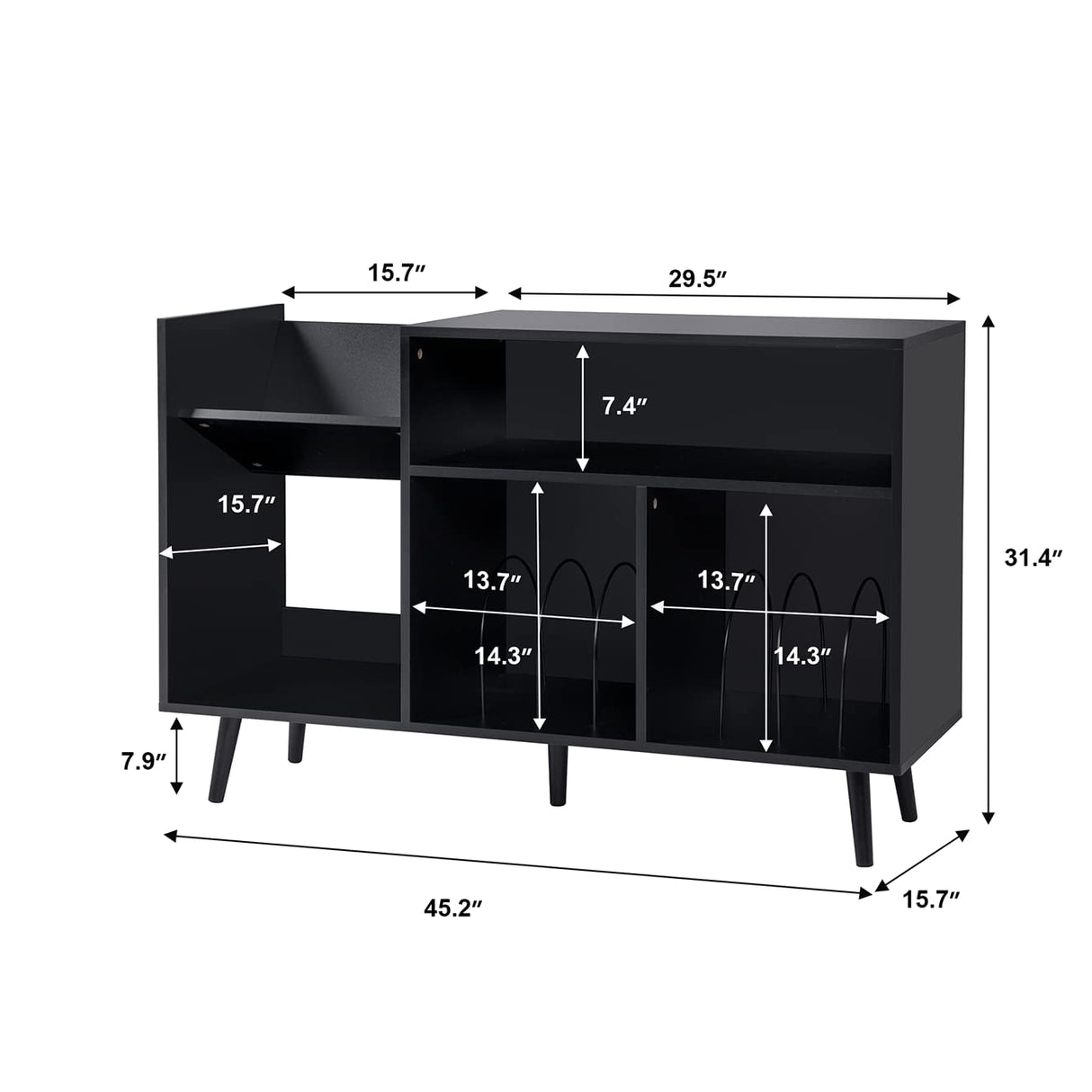 QHITTY Record Player Stand, Mid-Century Modern Vinyl Record Storage Cabinet Table with Wood Legs, Turntable Stand Record Holder Holds Up to 300 Albums for Living Room, Bedroom (Black) QHITTY