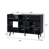 QHITTY Record Player Stand, Mid-Century Modern Vinyl Record Storage Cabinet Table with Wood Legs, Turntable Stand Record Holder Holds Up to 300 Albums for Living Room, Bedroom (Black) QHITTY