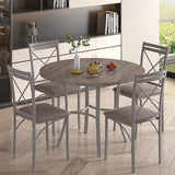 VECELO 5 Piece Dining Table Set for 4, Wood Grain Dinette with Chairs for Kitchen, Breakfast Nook, Small Space, Light Grey VECELO