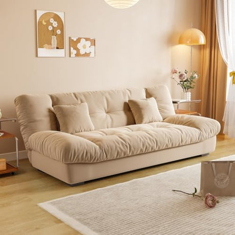 LITFAD Cotton Futon Sofa Bed Adjustable Backrest Modern Multifunctional Sleeper Sofa with Solid Wood Frame for Home Hotel Office, 63" L x 29.5" W x 31.5" H, Light Khaki LITFAD