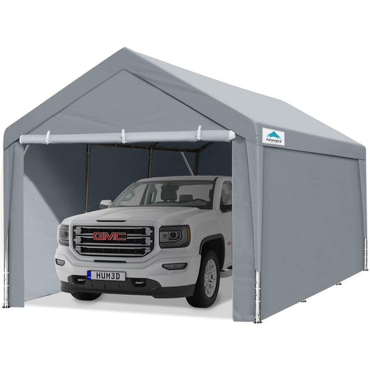 ADVANCE OUTDOOR Upgraded 10x20 ft Heavy Duty Steel Carport, Adjustable Height from 9.5 to 11 ft, Car Canopy Garage Party Tent Storage Shed Boat Shelter Portable with Sidewalls and Doors,Gray