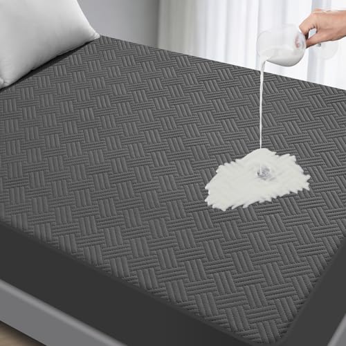 GOPOONY Waterproof Mattress Protector Full Size - Breathable, Noiseless, Ultra-Soft Bed Cover, Mattress Pad Cover with Deep Stretchable Pockets 8"-21" (Gray) GOPOONY