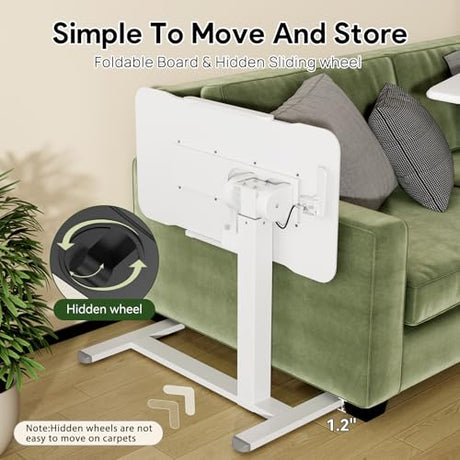 Gibbon Mounts Rolling Laptop Desk, 180° Tiltable Mobile Standing Desk Height Adjustable, Overbed Bedside Table, 32inch Portable Computer Desk with Lockable Wheels, Foldable Cart for Home Office, White Gibbon Mounts