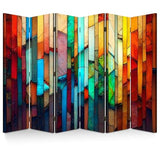 Wood Screen Room Divider Colorful Stained Glass Window Abstract Stained Glass Art Folding Screen Canvas Privacy Partition Panels Dual-Sided Wall Divider Indoor Display Shelves 6 Panels HABEN ARTWORK