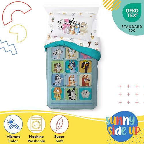 Sunny Side Up Bluey & Friends Twin Comforter Set - 5 Piece Kids Bedding Includes Comforter, Sheets & Pillow Cover - Super Soft Microfiber Bed Set Sunny Side Up