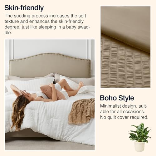 Quataly Brown Full Comforter Set - 3 Pieces Seersucker Lightweight Bedding Comforter Sets (1 Soft Fluffy Comforter & 2 Pillowcases) - All Seasons Cozy Modern Bed Sets Quataly
