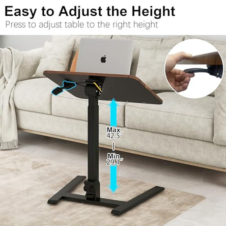 PUNCIA Adjustable Height Small Standing Desk Foldable Laptop Table with Stoppers - 90° Tiltable Rolling Computer Cart Portable Workstation Mobile Desk for Home Office Small Space Bedroom Dorm Study PUNCIA