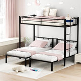 TURRIDU Metal Triple Bunk Bed for 3, Twin Over Twin Over Twin Bunk Beds with Built-in Ladders, Separates into 3 Twin Beds for Teens, Adults, No Box Spring Needed, Black TURRIDU