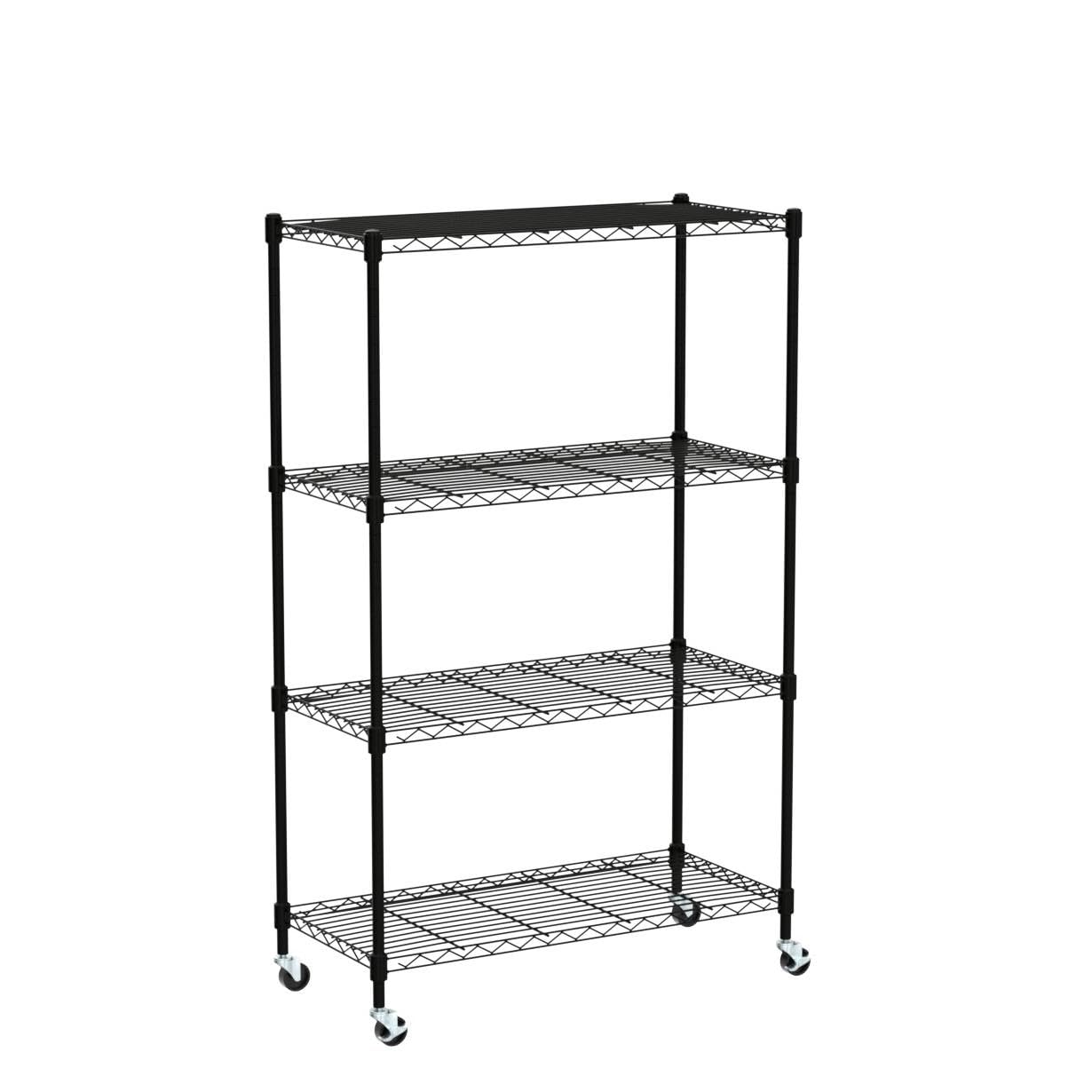 Catalina Creations EFINE 4-Shelf Shelving Units and Storage on Wheels, NSF Certified, Adjustable Carbon Steel Wire Shelving Unit Rack for Garage, Kitchen, Office, Black (50H X 30W X 14D)