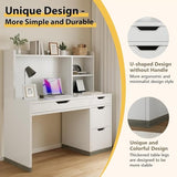 MaverickFurni White Desk with Hutch and Drawers, 53 Inch Computer Desk with Storage File Drawer, White Study Desk with 4 Drawers for Bedroom, Small Space MaverickFurni