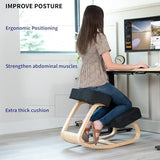 VIVO Wooden Rocking Kneeling Chair, Ergonomic Home Office Stool Posture Seat, Thick Black Cushions, Light Wood Frame, CHAIR-K04R VIVO