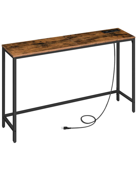 HOOBRO 47.2" Console Table with Power Outlets and USB Ports, Sofa Table, Narrow Entryway Table with Charging Station, Behind Couch Table, Hallway, Foyer, Living Room, Bedroom, Rustic Brown BF301XG01G1 HOOBRO