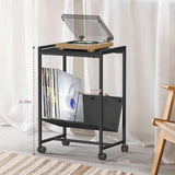 FANSXIVITA Record Player Table with Vinyl Storage,Black Small End Table Turntable Stand with Record Storage,Vinyl Record Player Stand,2 Tier Bed Side Table Modern Nightstand for Living Room Bedroom FANSXIVITA