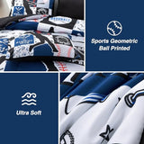 A Nice Night Sports Geometric Grid Black Patchwork Baseball Printed for Boys Twin 6Pcs Bed in A Bag Comforter Bedding Set,Blue A Nice Night