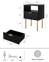 Aienvey Nightstand,Modern Bedside Table with Gold Frame,Black Night Stand,Bedside Furniture, Modern Side Table with Drawer and Shelf for Bedroom,Living Room (Black) Aienvey