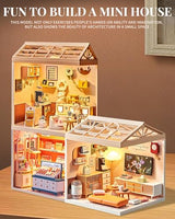 Kisoy DIY Miniature House Kit, Tiny House Building Kit with Furniture and LED Light for Teens and Beginners, DIY Mini House Craft Kit, Christmas Decorations/Gifts for Family and Friends (Cat Cafe)