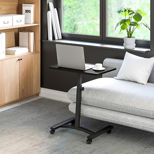 Seville Classics Airlift Mobile Height Adjustable Laptop Stand Computer Workstation for Sitting Classroom Home Office Medical Table w/Wheels, Flat Desk 24", Black Seville Classics